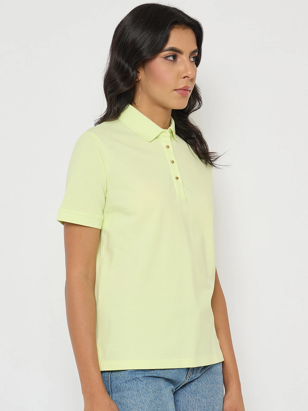 Madame Lime Yellow Cotton Blend Polo T-Shirt Reversible Layering Tech OdorControl