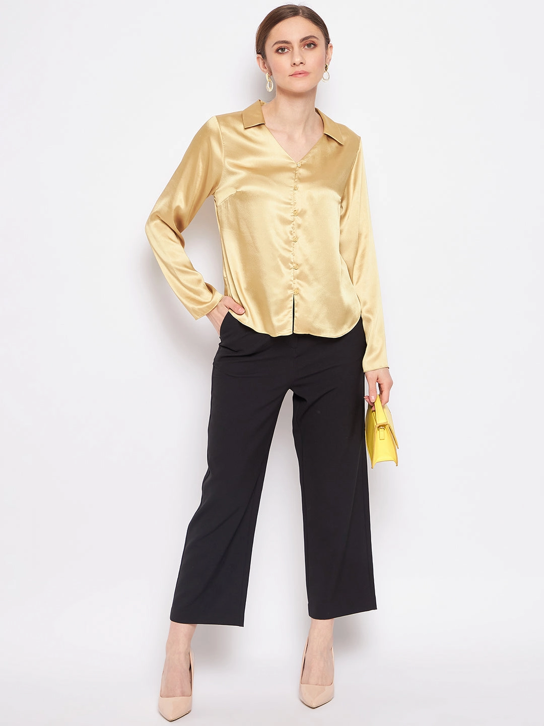Trendy Vibes Seasonal Comfort Madame Mustard Satin Shirt