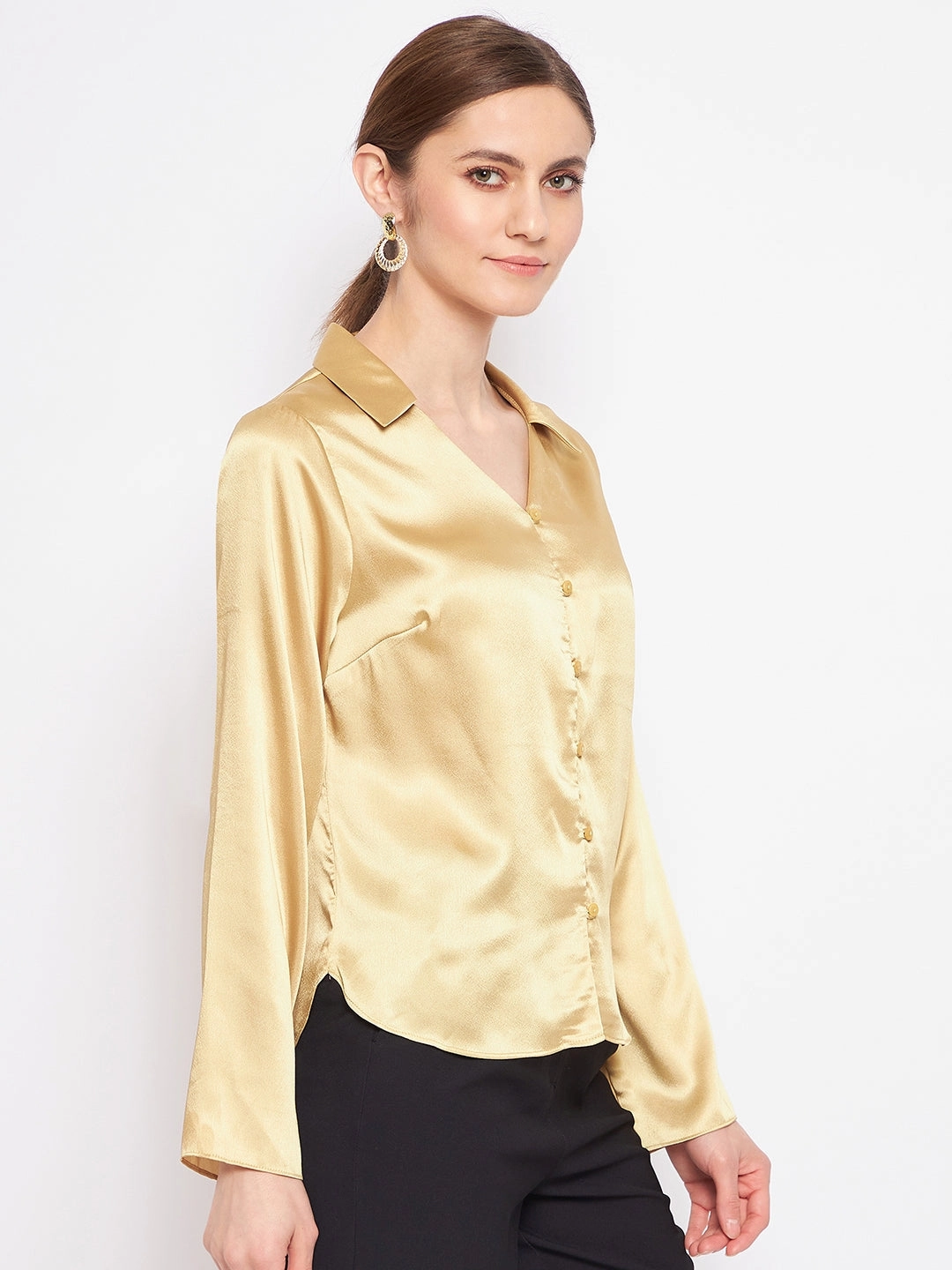 Madame Mustard Satin Shirt Recycled Polyester Blend Active Layering