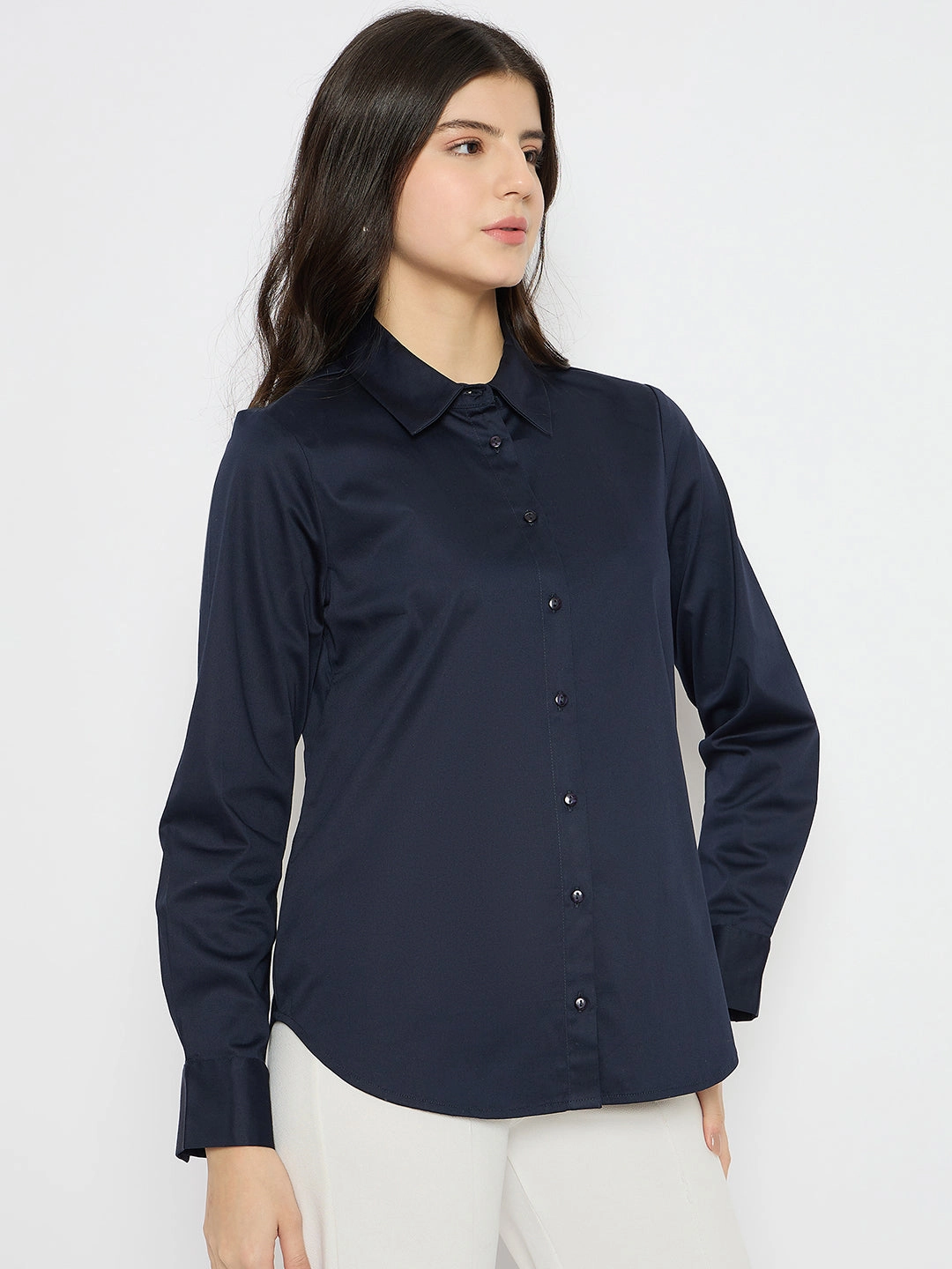Madame Navy Blue Cotton Blend Shirt Durable Quality
