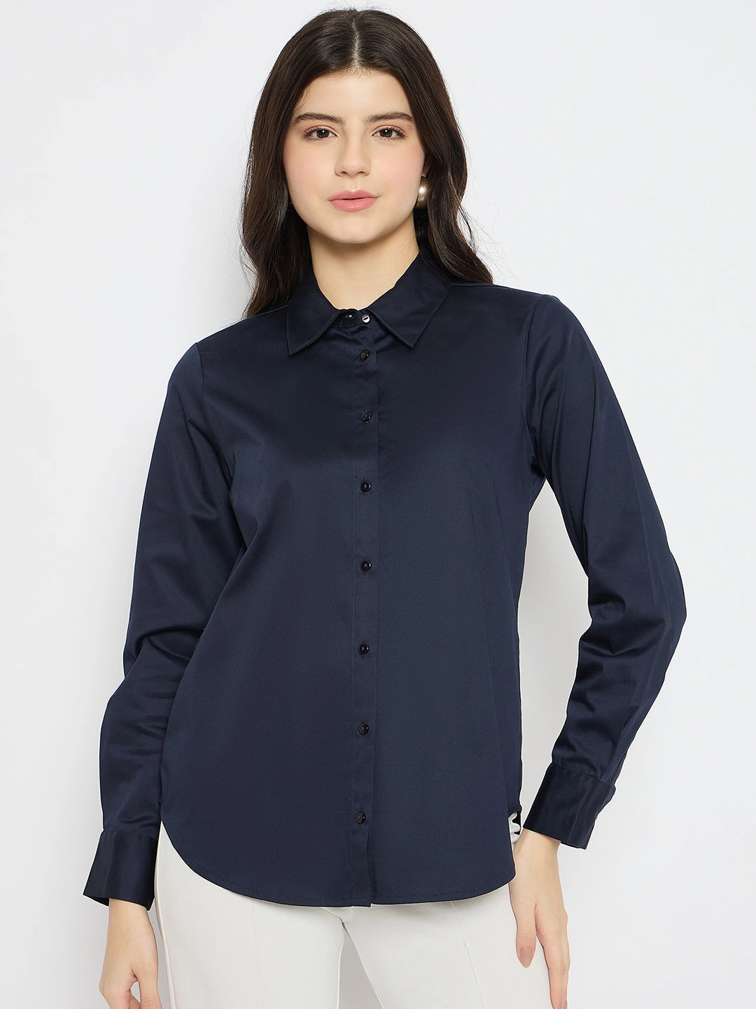 Madame Navy Blue Cotton Blend Shirt Cultural Inspired