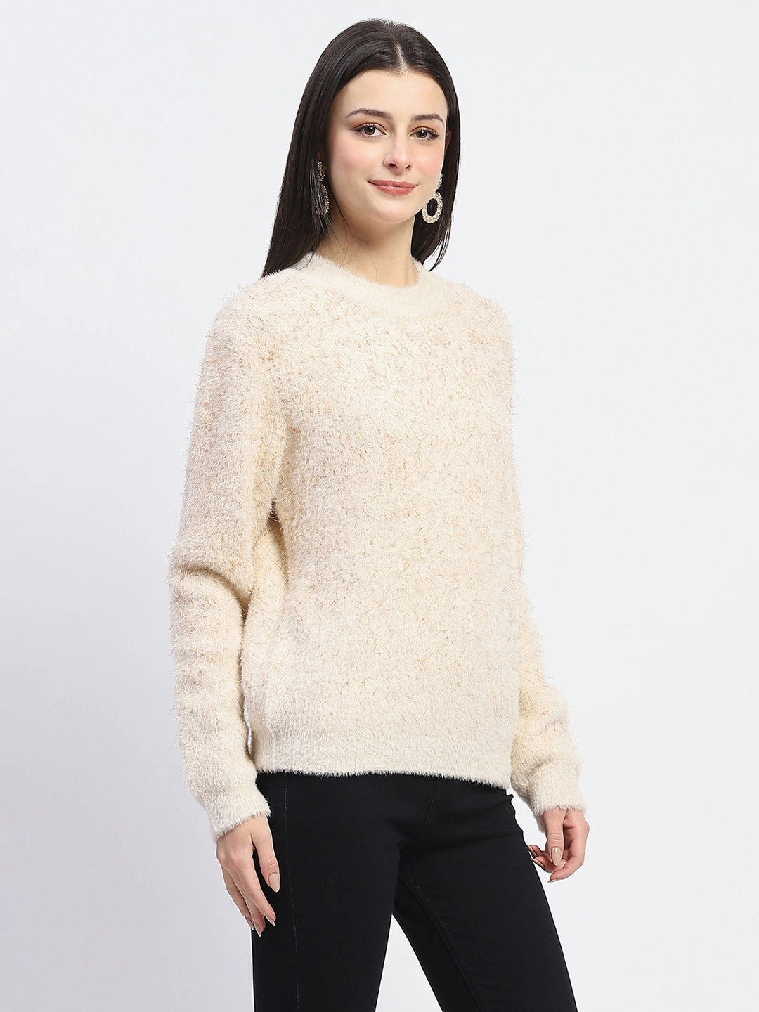Madame Nylon Blend Full Sleeve Solid Beige Sweater Chill Layers All Day Comfort Fit