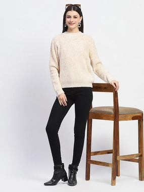 Madame Nylon Blend Full Sleeve Solid Beige Sweater Warm Winter Wear