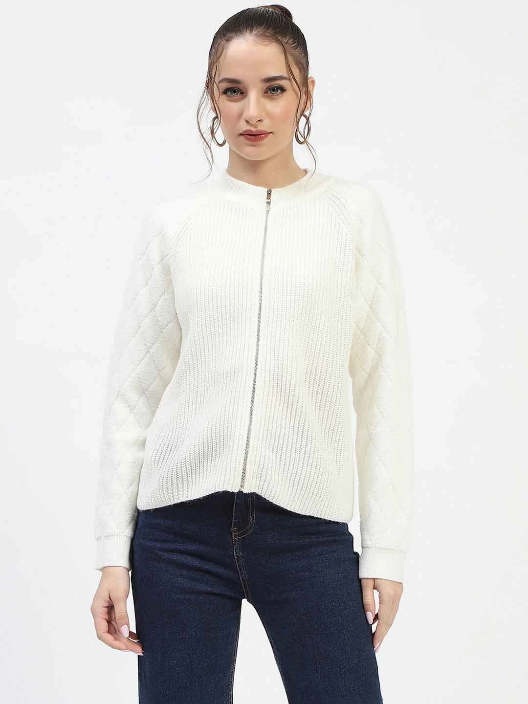 Madame Off-White Zip-Up Sweater Elastic hem