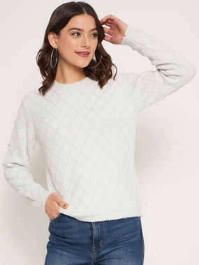 Madame Offwhite Solid Sweater Everyday Knit Light Flex Fit