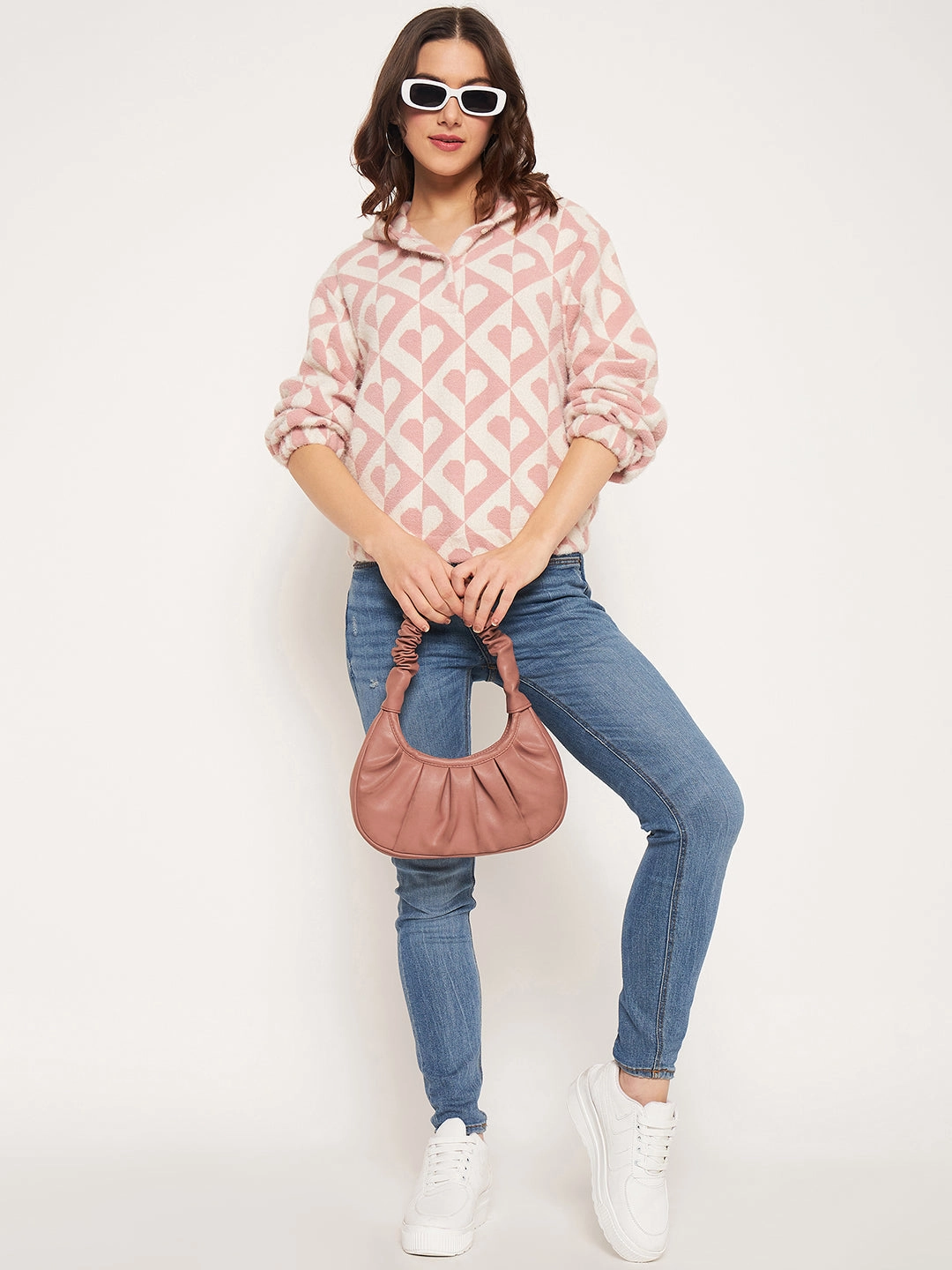 Fashion Relaxed Street-Ready Wear Madame Peach Hood Neck Sweatshirt