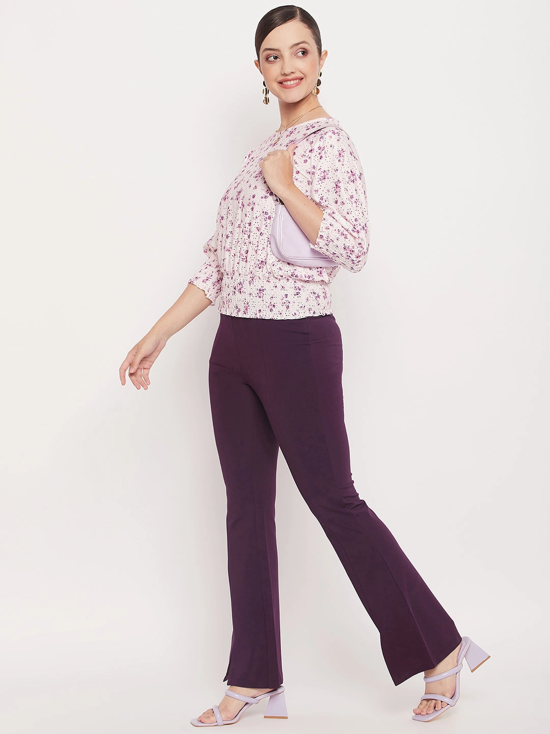 Madame Pink Elasticated Waist Cotton Floral Top DoubleStitched Hemming