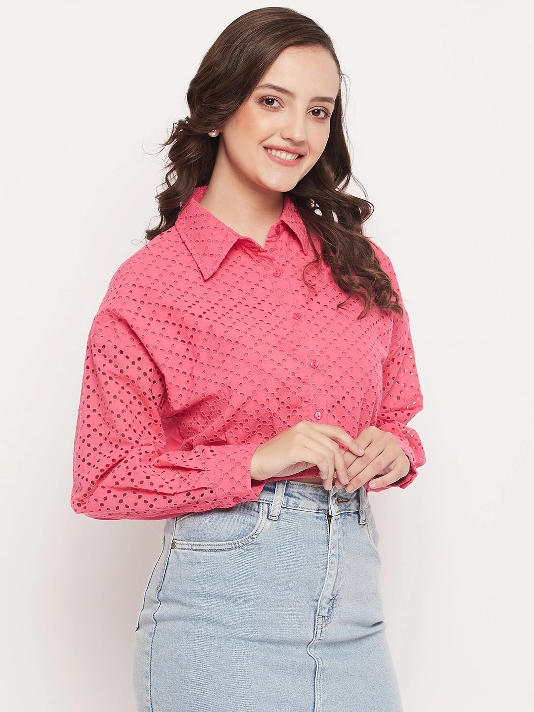 Madame Pink Schiffli Crop Shirt Petite Cut Country Charm