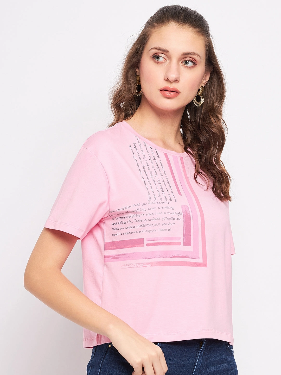 Wrinkle Resistant Finish Stretch waistband Madame Pink Typography T-Shirt