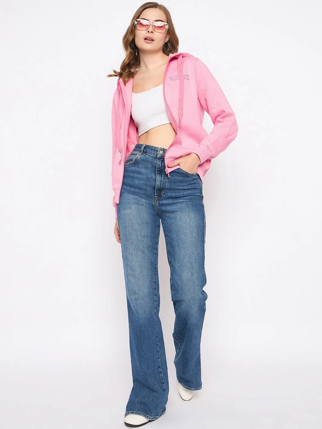 Chic Hoodie product family bonding Madame Placement Print Detailed Pink Hooded Sweatshirt