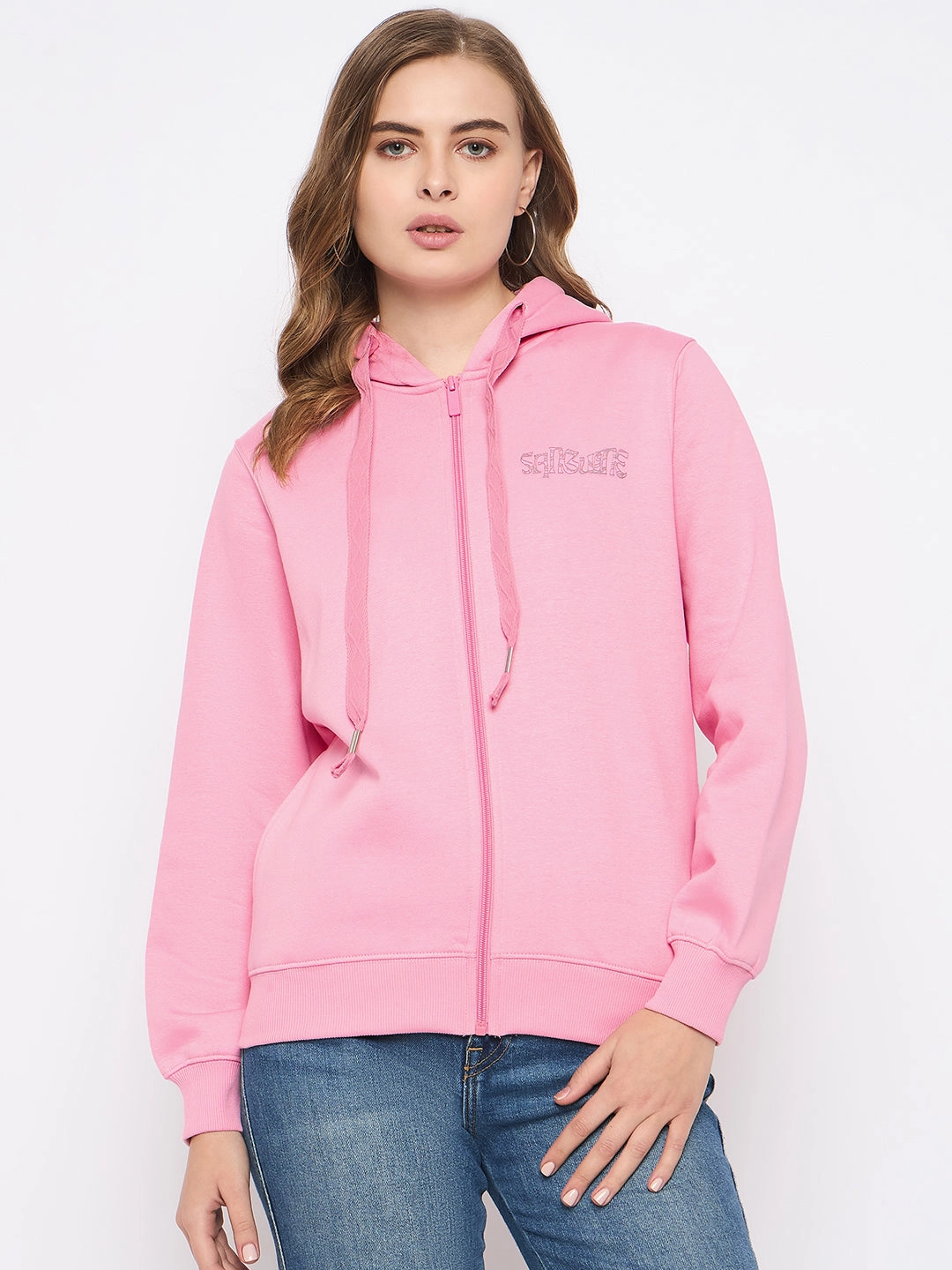 Fashion Flex Product Innovation Madame Placement Print Detailed Pink Hooded Sweatshirt