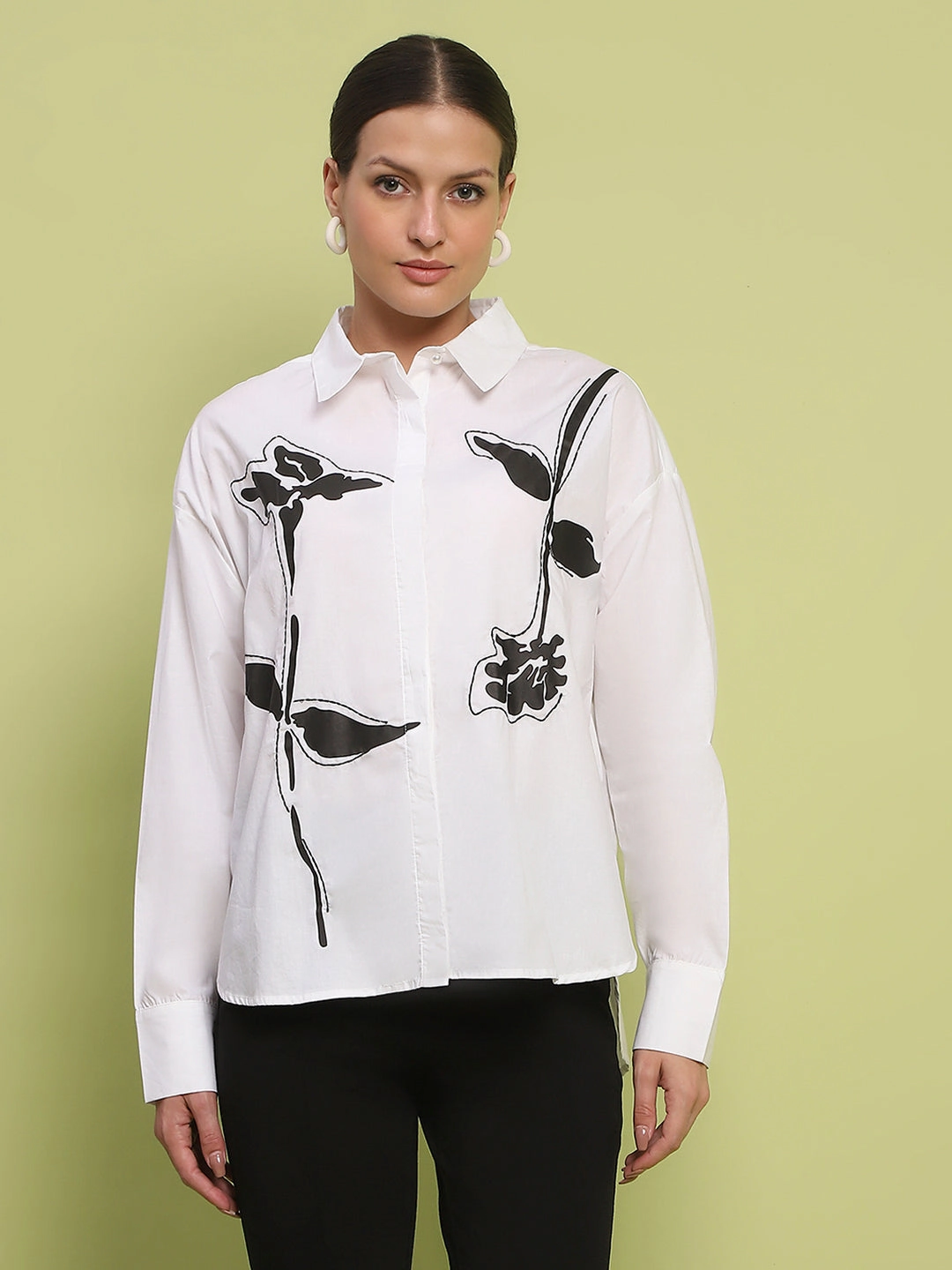 Madame Placement Printed White Cotton Shirt Premium Comfort