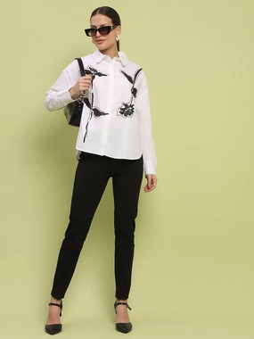 Thermal regulation Madame Placement Printed White Cotton Shirt