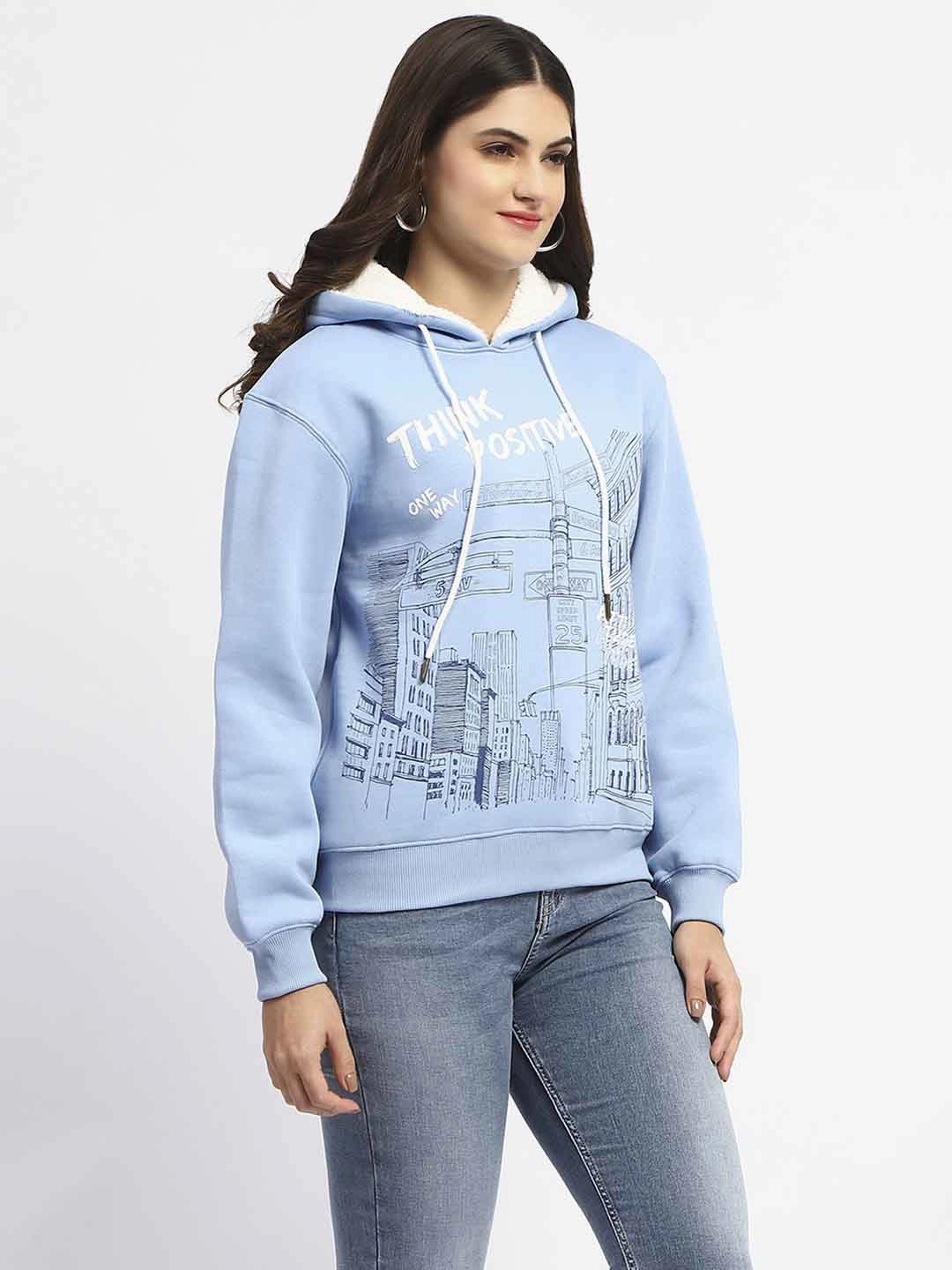 Madame Powder Blue Graphic Printed Hoodie Sweatshirt Easy iron Breathable fabric