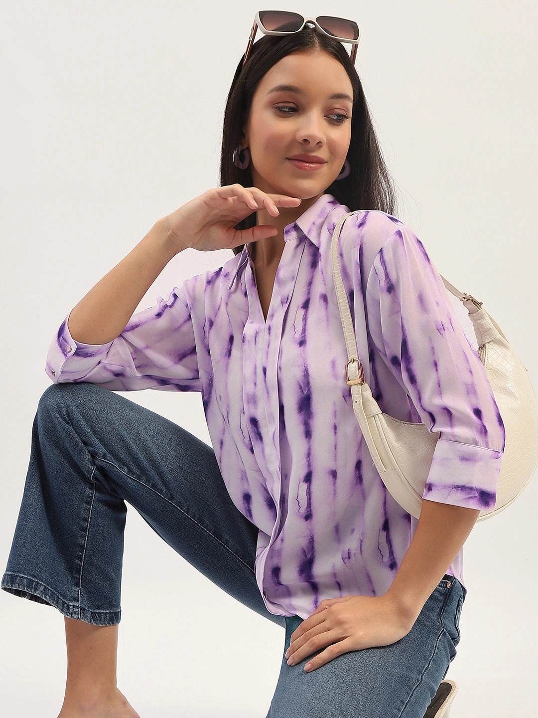 Madame Printed Full Sleeve Purple Shirt Anti Pilling Treatment