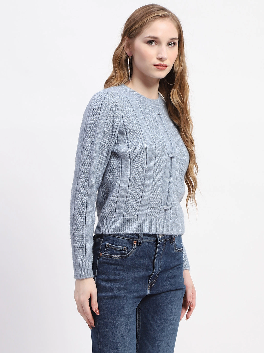 Madame Rib Neck Blue Knitted Sweater Winter Style Comfort Knit Piece