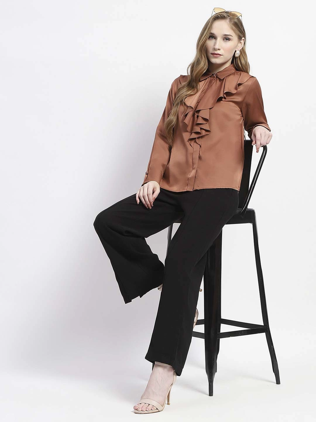 networking event Madame Ruffle Collar Solid Rust Shirt