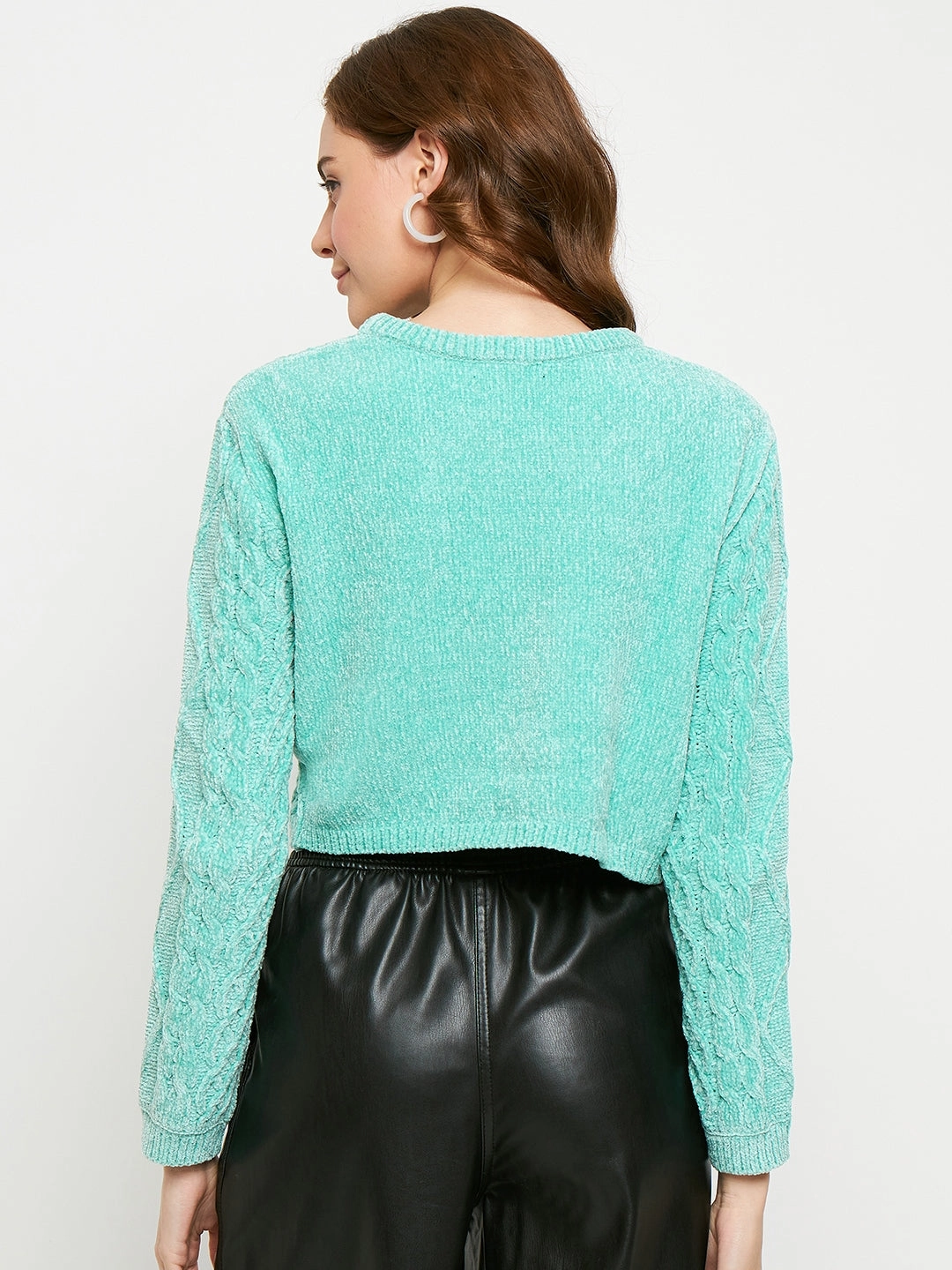 Madame Sea Green Cable Knit Sweater Warm Layer Fit
