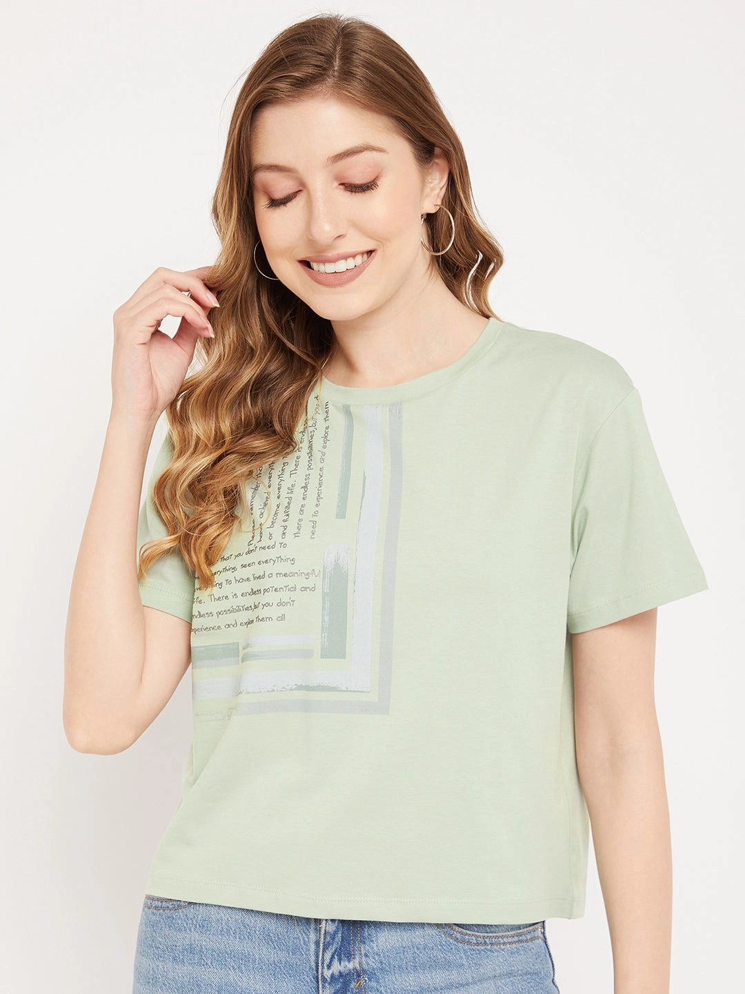 Madame Sea Green Typography T-Shirt Erasable Surface Coating High Durability Material