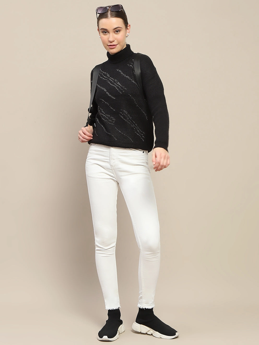 Knit Wearable Madame Self Design Black Turtleneck Sweater