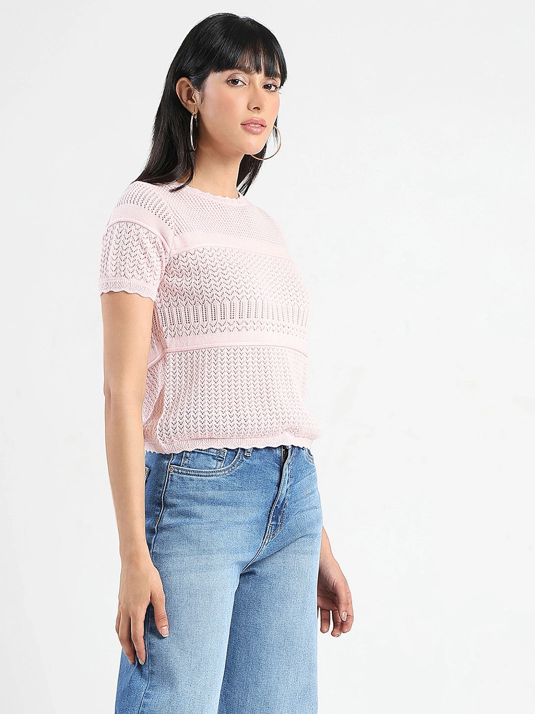 Madame Semi Sheer Knitted Cotton Blend Pink Top AirflowOptimized Design Moisture Management