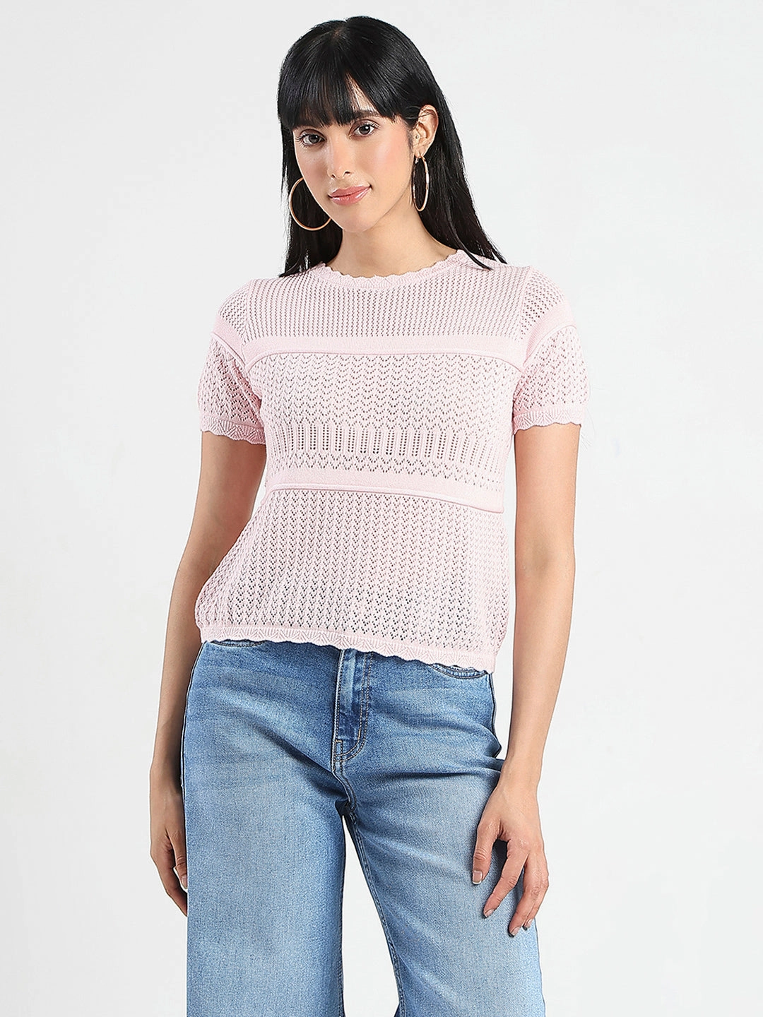 ZeroWasteProduction UV protection layer Madame Semi Sheer Knitted Cotton Blend Pink Top
