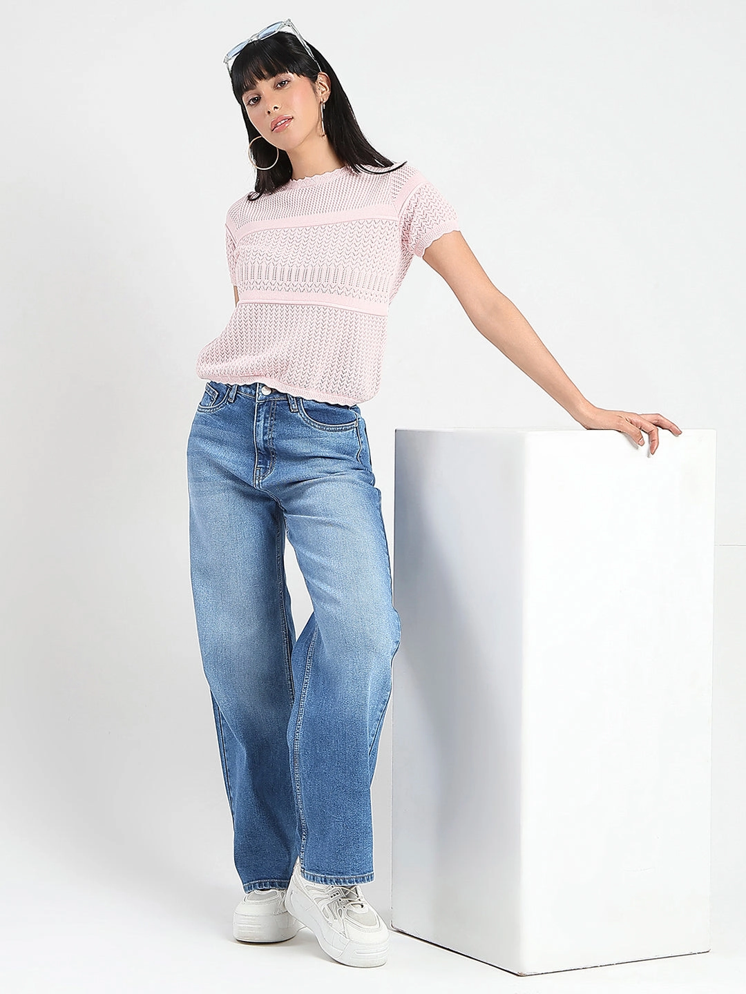 Madame Semi Sheer Knitted Cotton Blend Pink Top Relaxed Top Snag Free Fabric