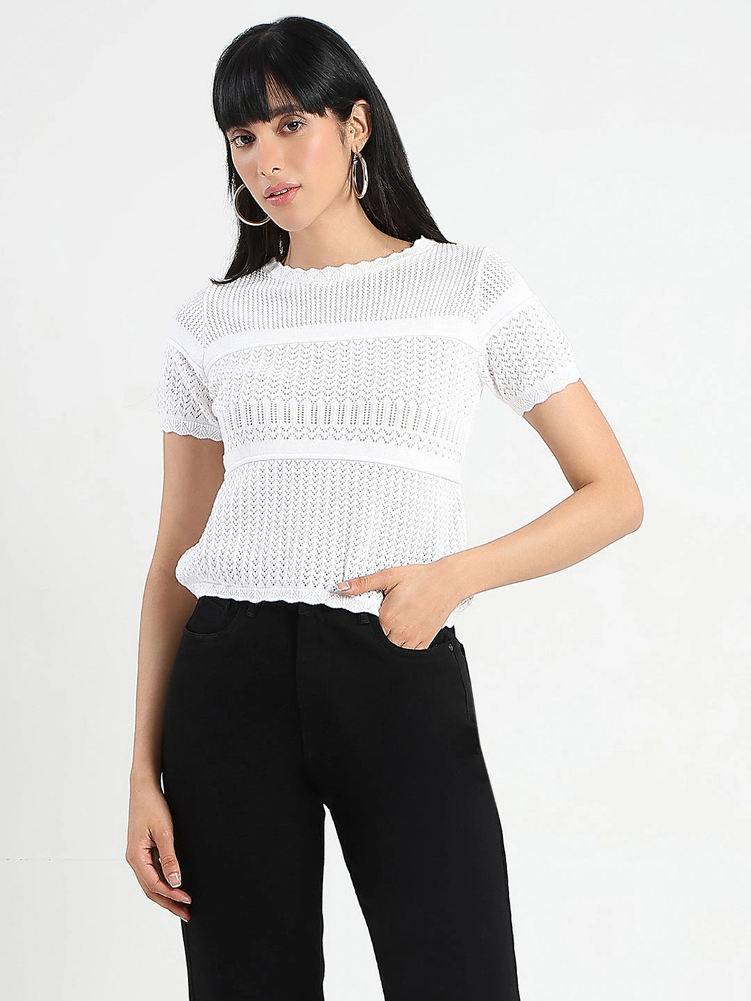 Madame Semi Sheer Knitted Cotton Blend White Top NonToxic Certification