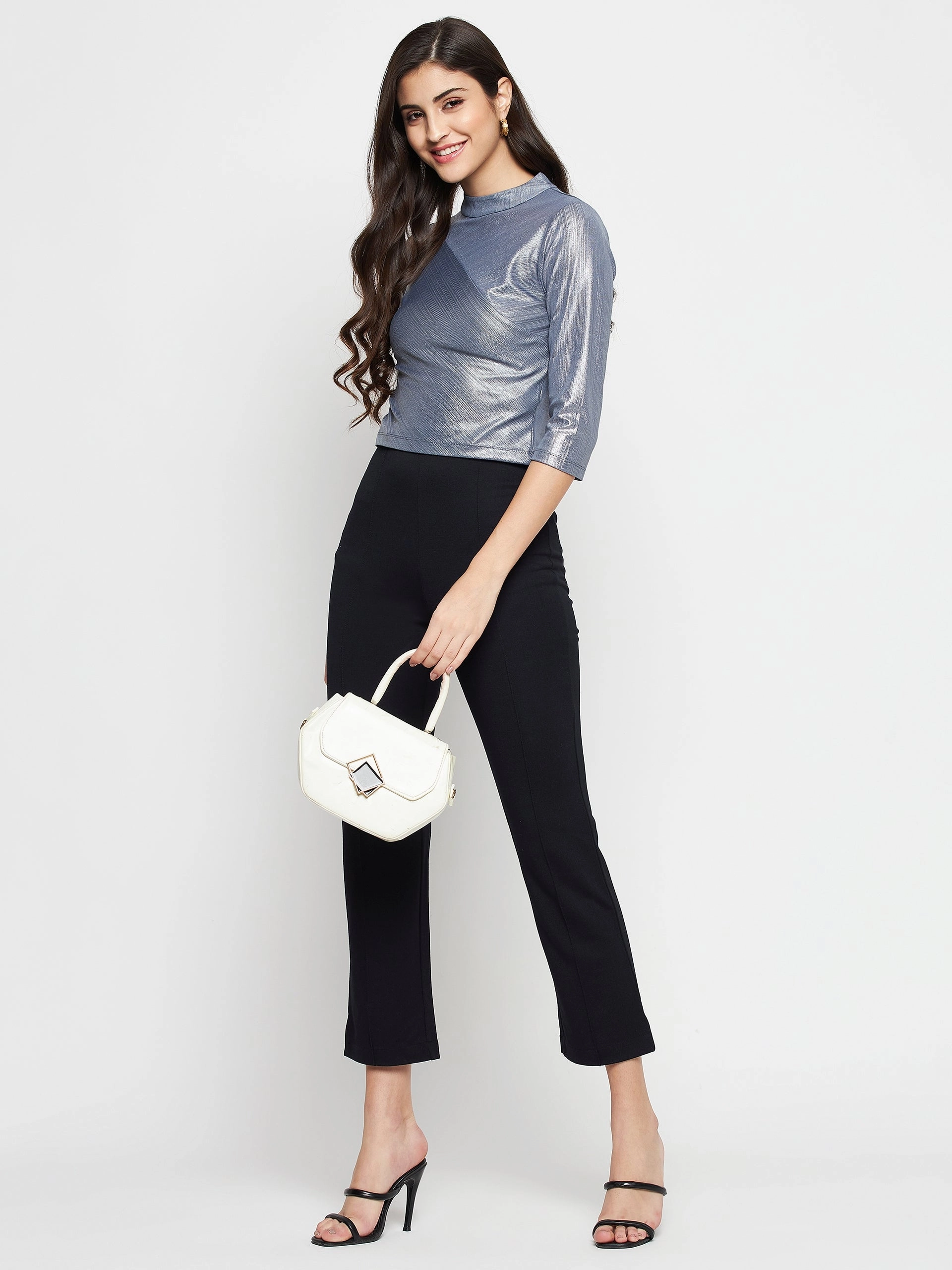 Madame Shimmering Asymmetrical Seam Detail Grey Top EcoFriendlyDye