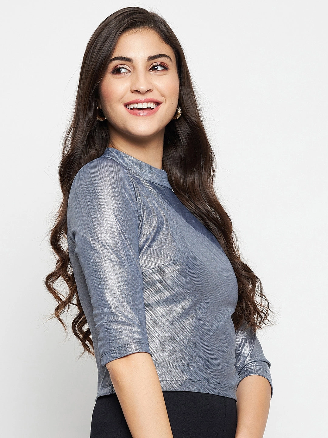 Madame Shimmering Asymmetrical Seam Detail Grey Top MoistureManagementSystem Sustainable Production Methods