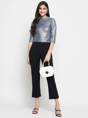 Madame Shimmering Asymmetrical Seam Detail Grey Top LayeredPanel