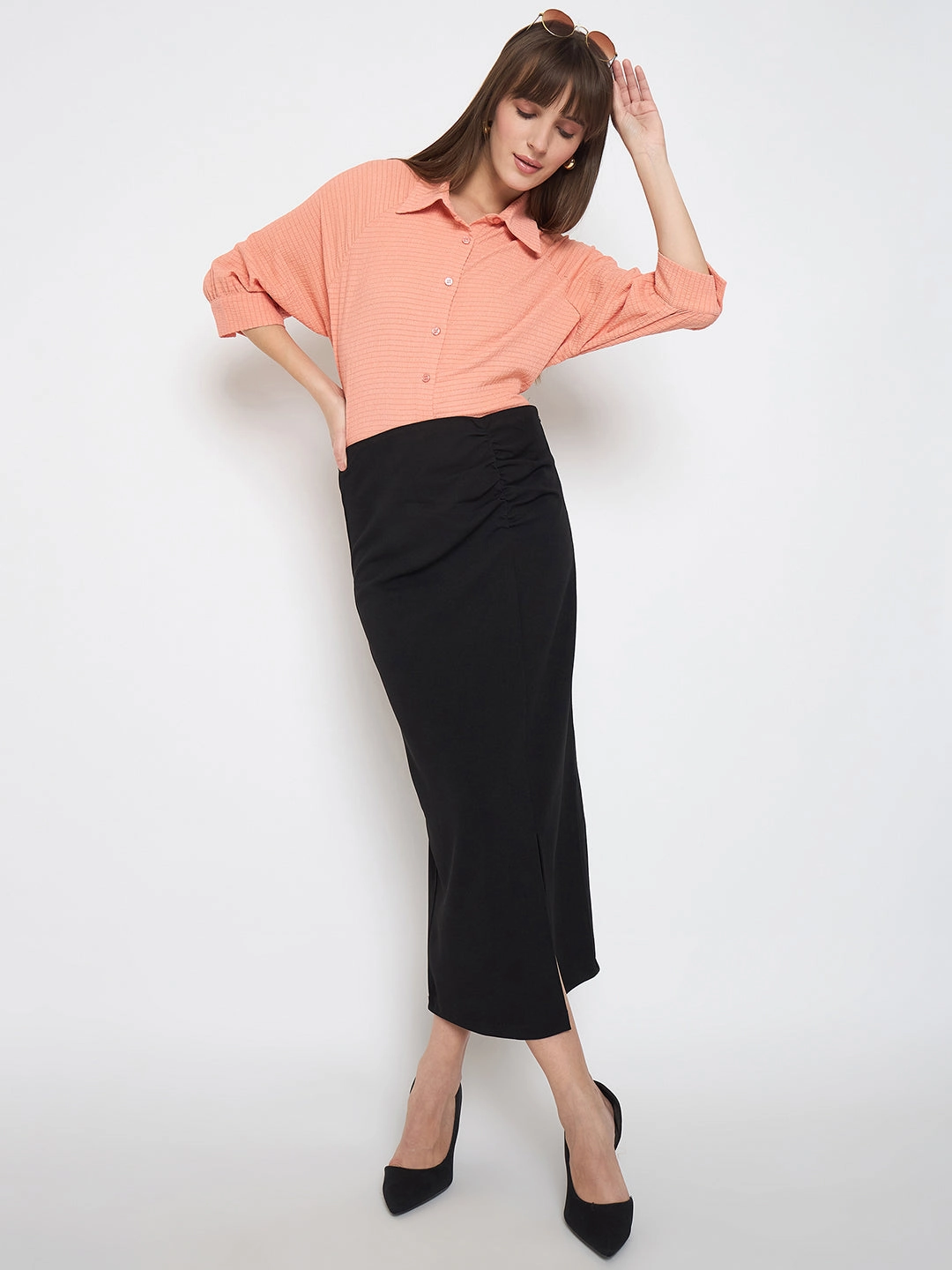Madame Shirt Collar Buttoned Orange Crop Shirt Premium Quality Wrinkle-Resistant