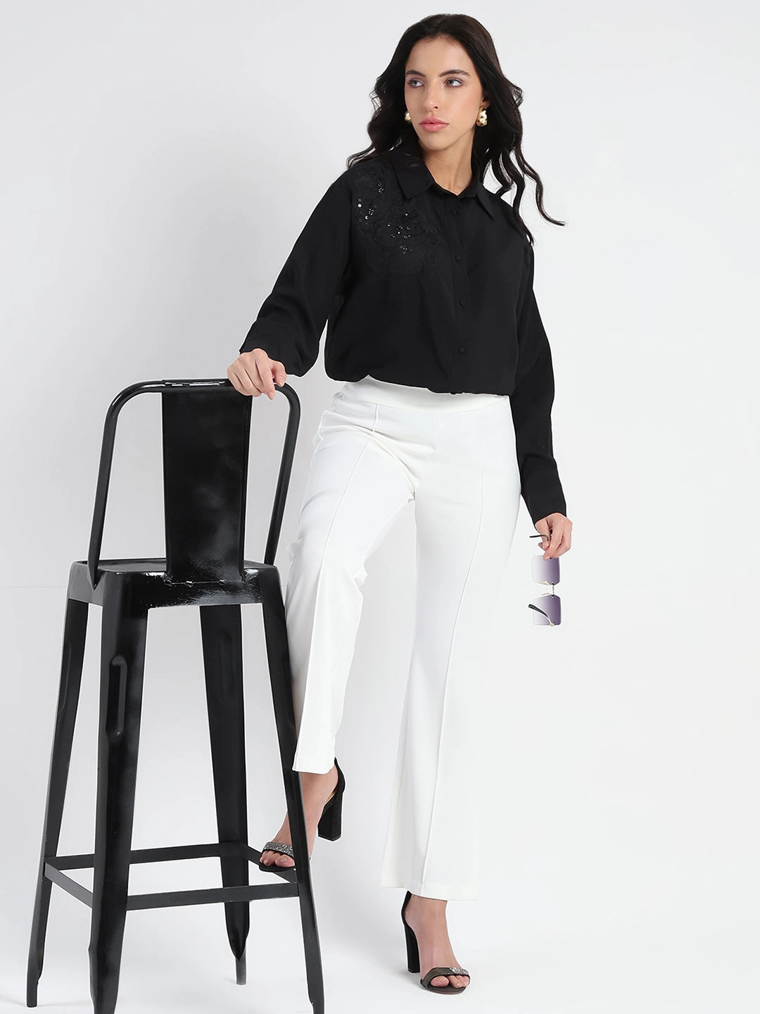 Casual Stretch Wear LowProfileWaistband Madame Side Zipper Flared White Knitted Moss Trousers