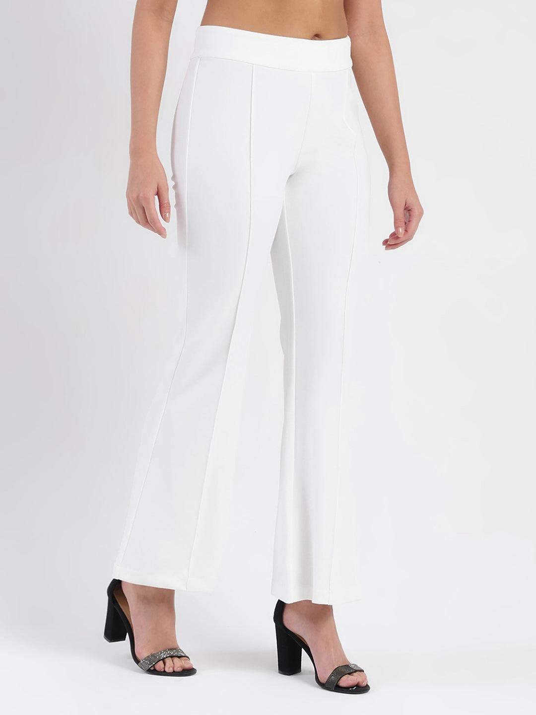 Chic Look Performance Layer Madame Side Zipper Flared White Knitted Moss Trousers