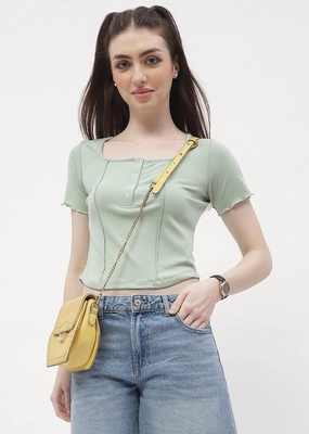 Madame Solid Mint Green Corset Style Top Reinforced Shoulder Panels All Weather Performance Fabric