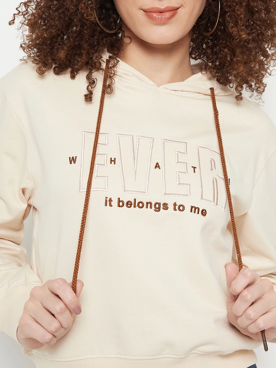 Ribbed Cuffs Casual Basics Madame Solid Off White Sweat-Shirt