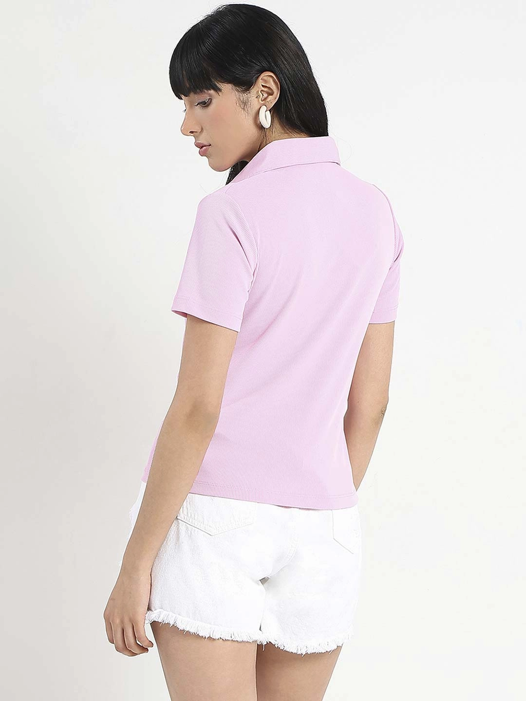 MultiPanel Design Reinforced Hemline Madame Solid Pink Polo Pique T-Shirt