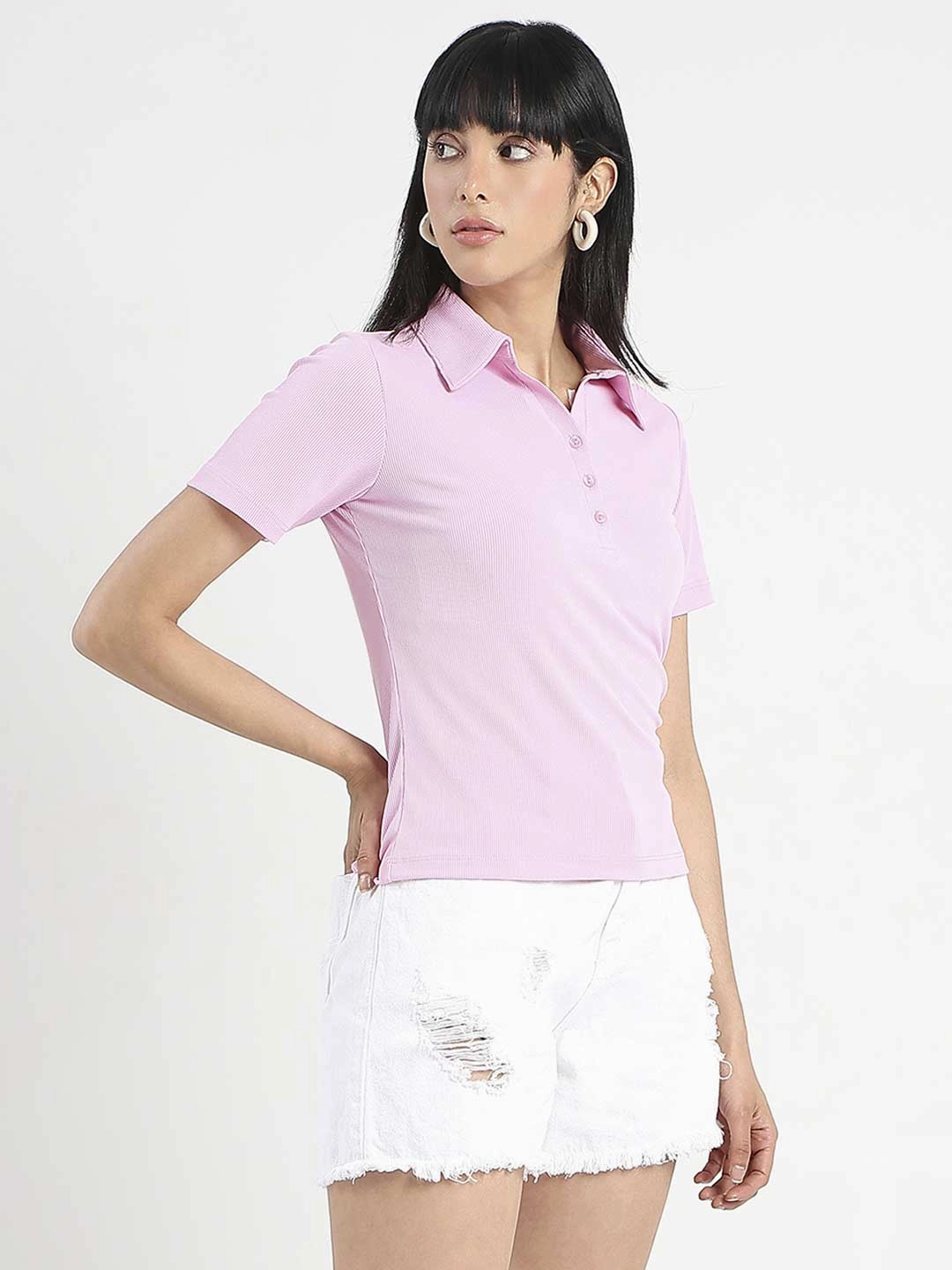 RecycledPolyesterBlend Madame Solid Pink Polo Pique T-Shirt