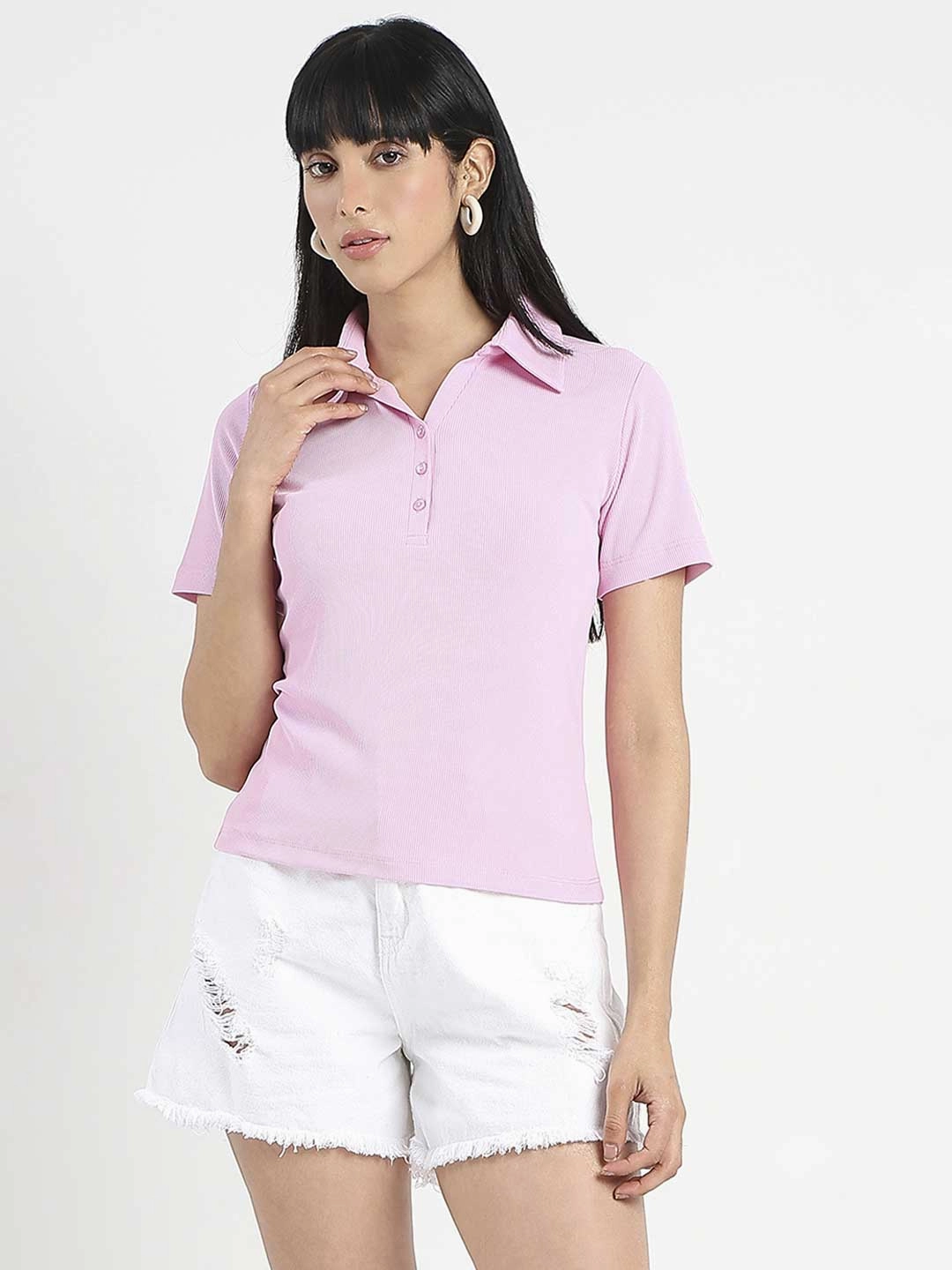 Madame Solid Pink Polo Pique T-Shirt Moisture Control Technology