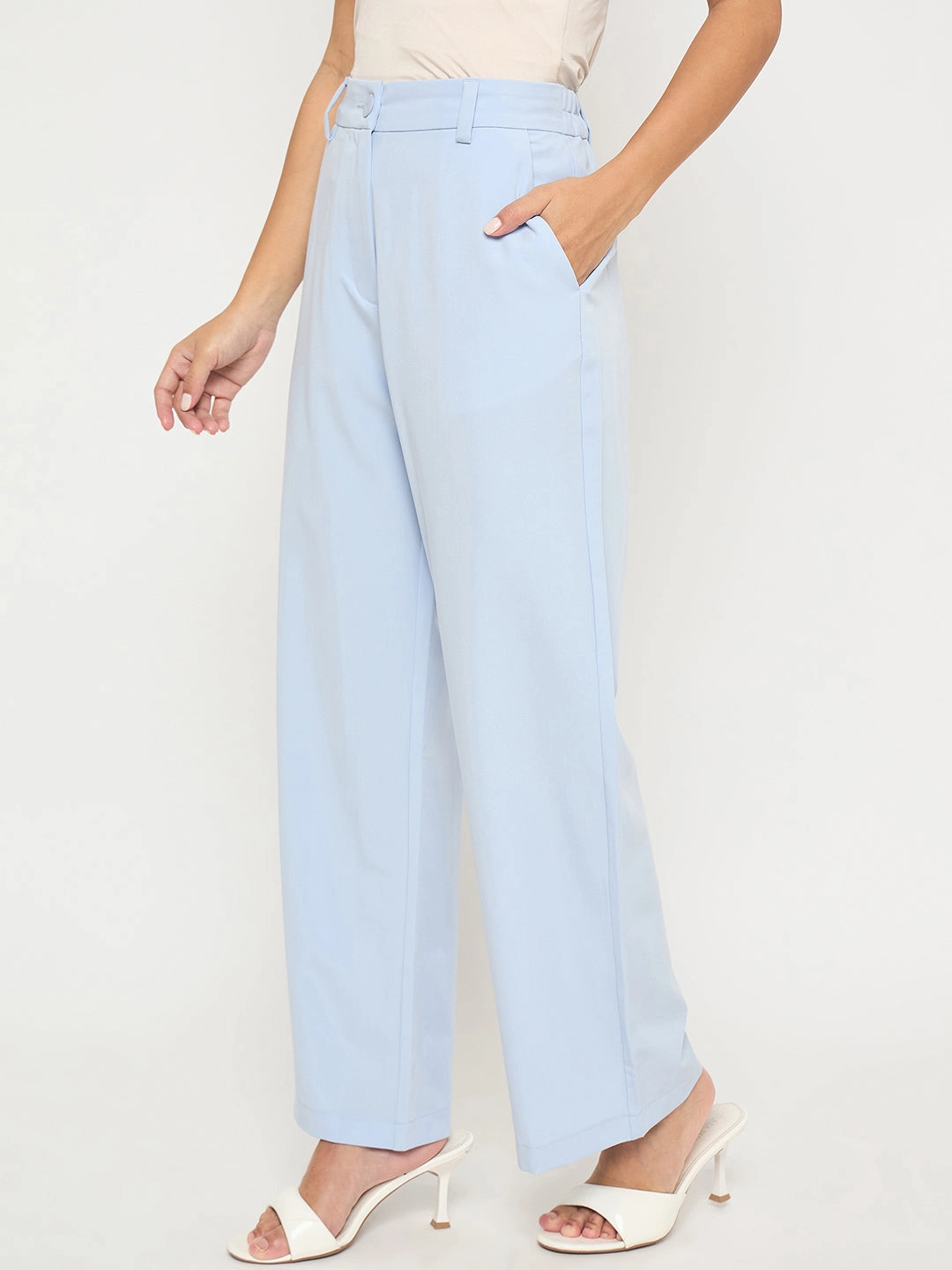 Layer Ready Quick Movement Wear Madame Solid Sky Blue Straight Fit Trousers