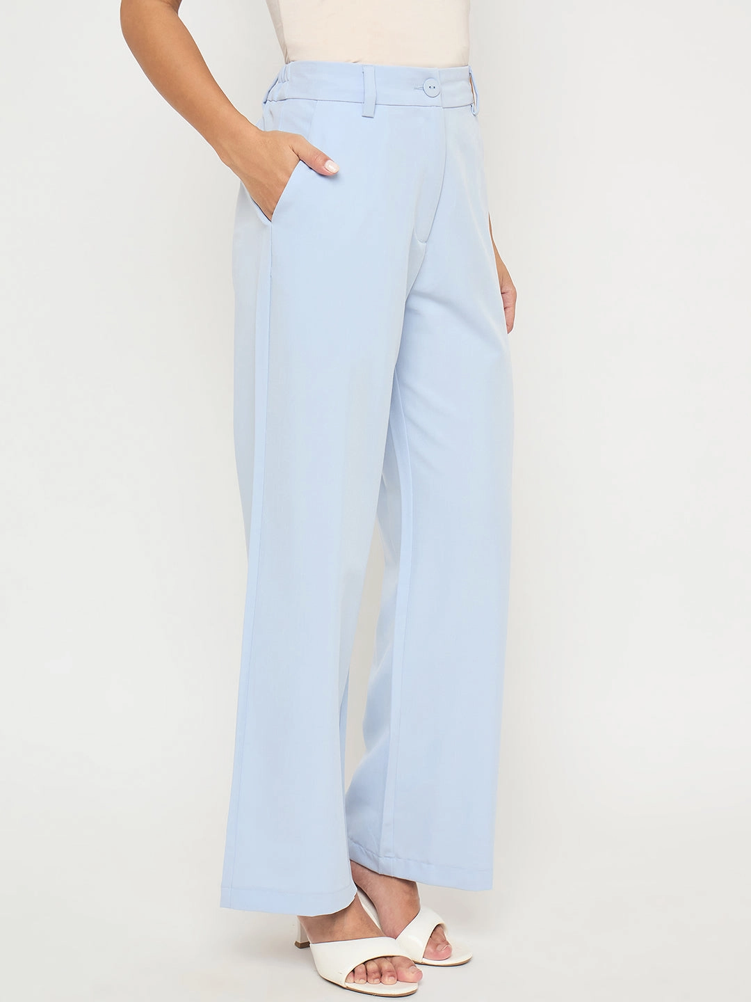 HighWaistSupport Sporty Design Madame Solid Sky Blue Straight Fit Trousers