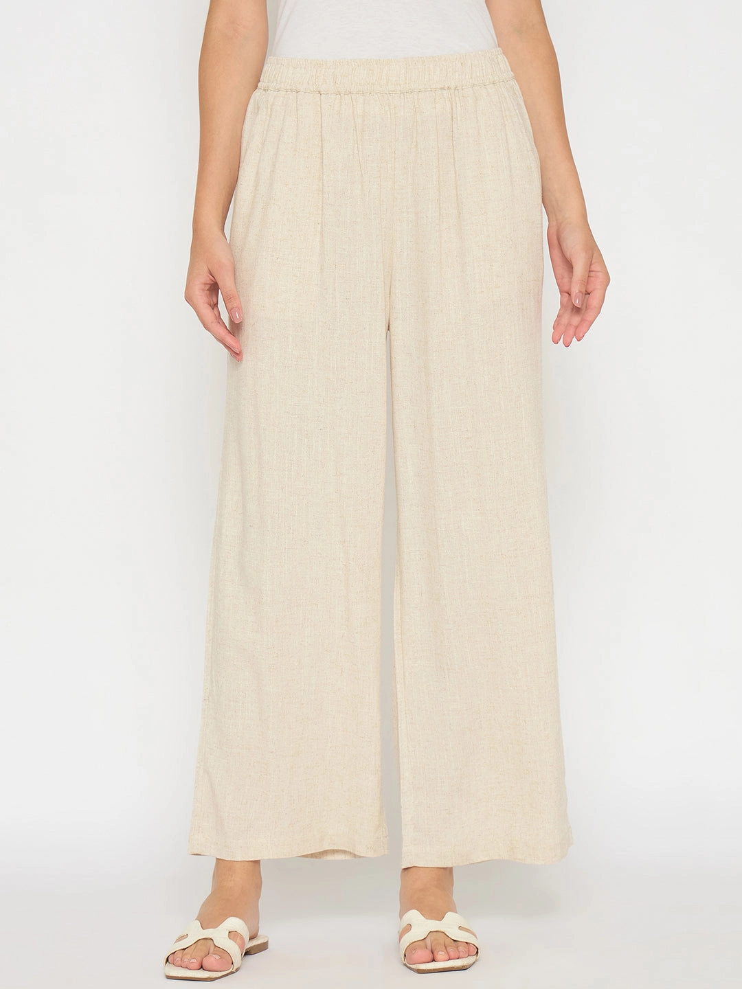 Breathable Performance Wear RegularFit Madame Straight Fit Solid Beige Rayon Blend Trousers