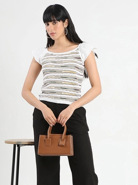 Madame Striped Crochet Multicolor Knit Cotton Crop Top SoftLining