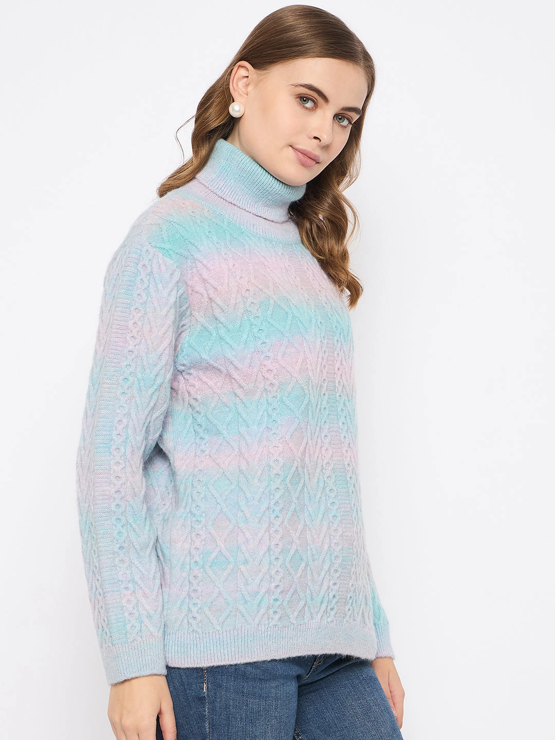 Madame Striped Multicolor Turtleneck Sweater Fashion-Forward Look