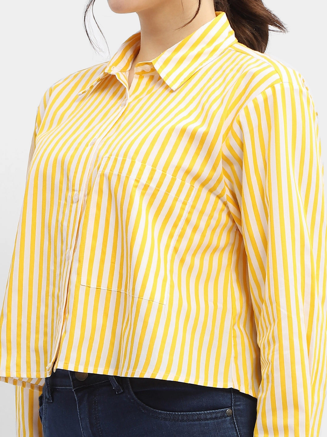 Madame Striped Yellow Regular Shirt Printed Pattern Tailored Cuffs