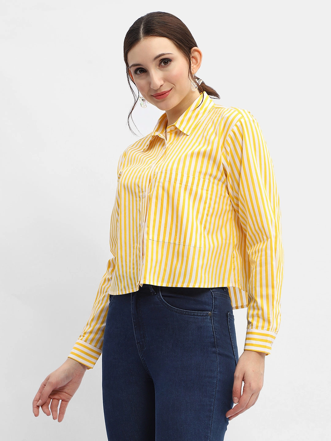 Madame Striped Yellow Regular Shirt Wedding guest