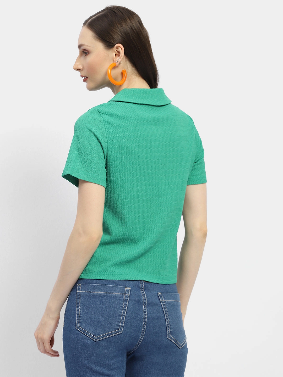 Madame Textured Green Half Sleeve Shirt Unisex Design