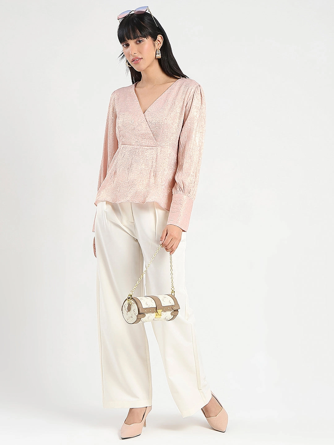 FadeResistant Treatment Madame Textured Pleat Detail Cinch Waist Peach Top