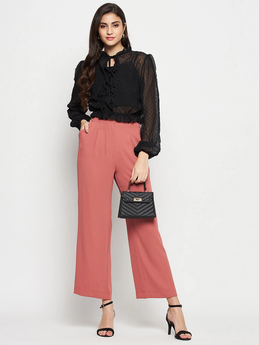 Vintage Pullover Summer Style Madame Textured Swiss Dot Detail Black Peplum Top