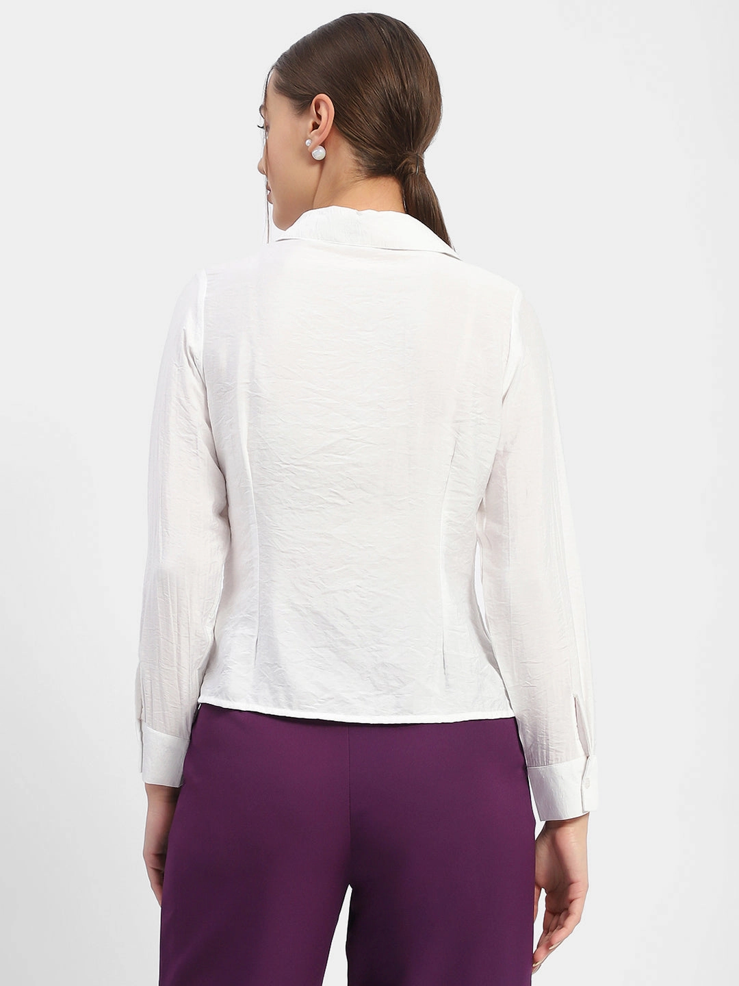 Stylish Element Madame Textured White Ruched Shirt